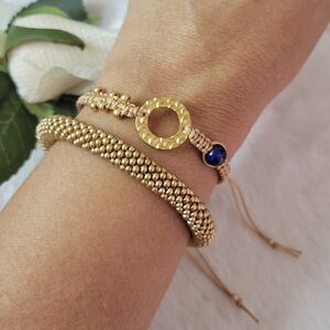 🔷NWT CM01 SET 2 bracelets.Beaded crochet bracelet + Macrame Blue stone bracelet